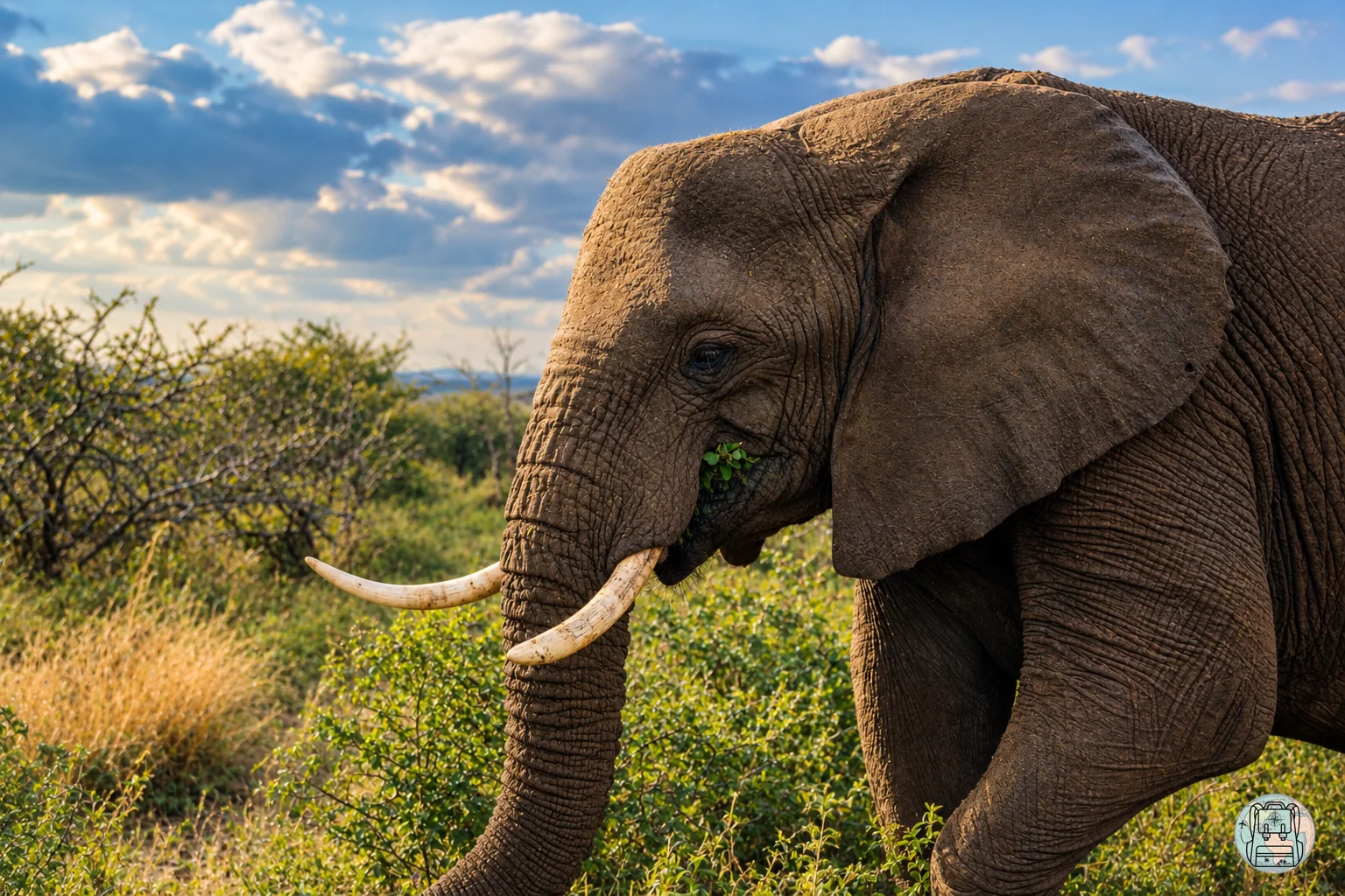Primer plano de un elefante comiendo hojas verdes en la sabana sudafricana